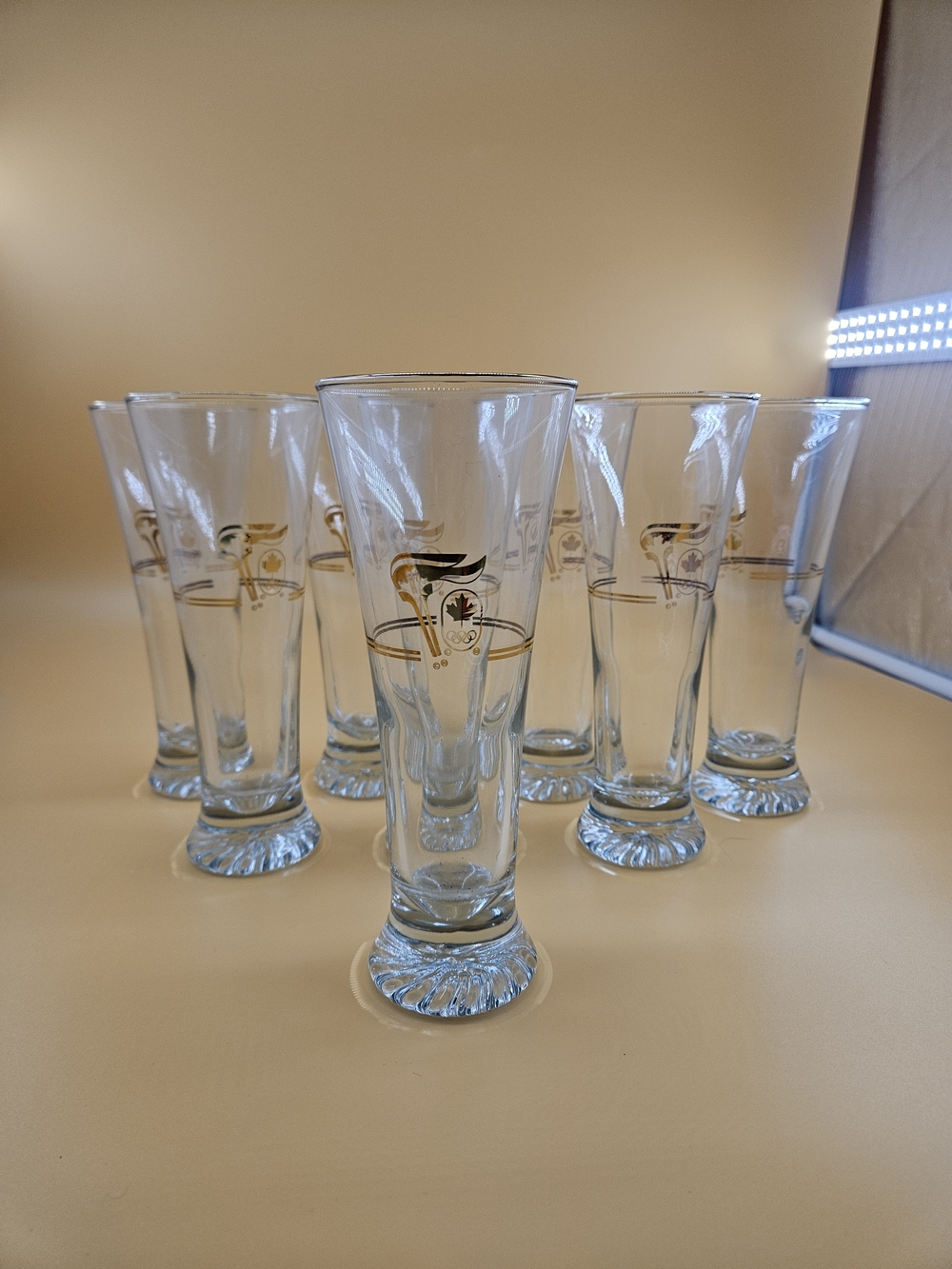 8 Vtg 1988 Calgary Olympics Beer Steins 22K Tumbler Glasses 8’’ Barware Man Cave